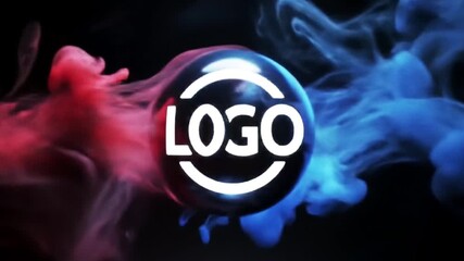 Blue and red smoke swirl and collide around a central sphere, creating a dynamic and vibrant background for logo placement.