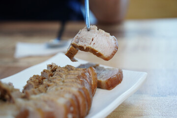 Sliced Korean Boiled Pork Served on a Plate