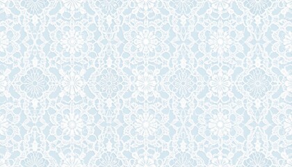 Intricate white lace pattern on a tranquil blue background, delicate design for textile and decoration.