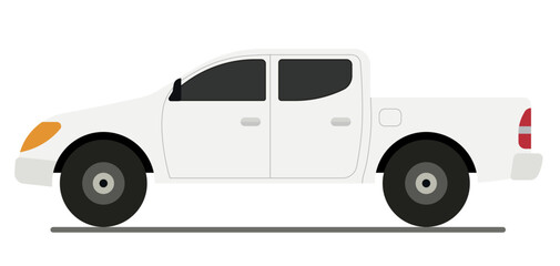 White pickup truck. Illustration of a white pickup truck in flat design style with side view. © Alex Darts