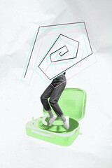 Vertical artwork exclusive collage of anonym dj girl instead head spiral bodyless dance vinyl disk...
