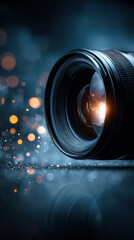 Video camera lens extreme close-up, photo, cinematography and media concept