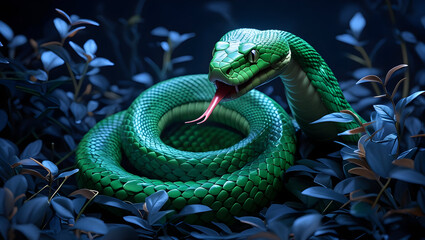Obraz premium green snake in the garden