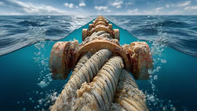 Rope to Horizon: A weathered nautical rope, stretches boldly across the frame, leading the eye towards the boundless horizon, showcasing a maritime adventure.
