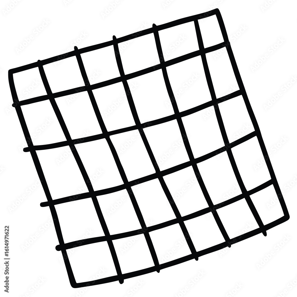 Poster hand drawn grid pattern with slightly curved lines creating a warped or distorted visual effect perf