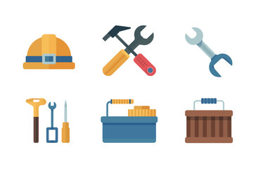 Flat Icons of Various Construction and Repair Tools