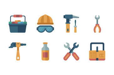Flat Icons of Various Construction and Repair Tools