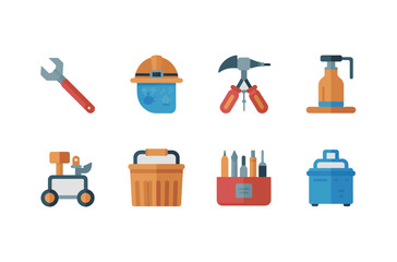 Flat Icons of Various Construction and Repair Tools