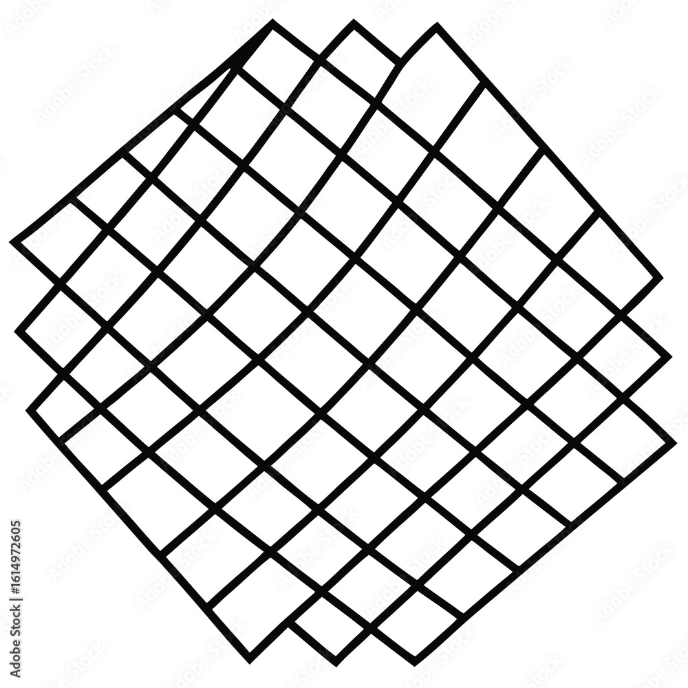 Poster abstract geometric pattern of overlapping diamond shapes with a grid overlay creating a layered visu