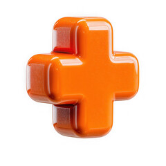 Glossy orange plus sign symbol isolated on transparent background