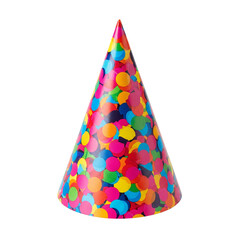 Colorful party hat with confetti print isolated on transparent background