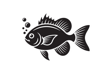 Minimalist Black Fish Silhouette with Bubbles Vector