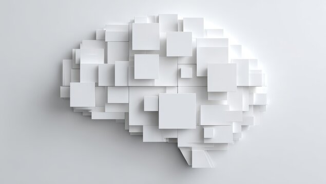 Abstract white brain composed of many small cubes
