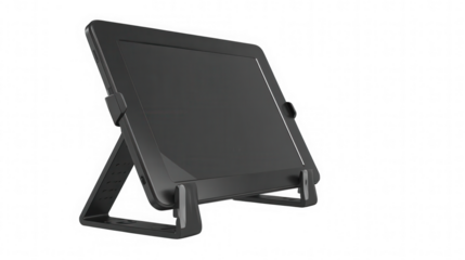 Black digital tablet device with stand isolated on transparent background