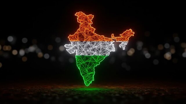 Stylized Country Map Glowing with Color in a Geometric Design