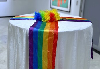 LGBTQ party with pride flag and sweets