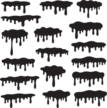 Collection of dripping paint splatter and blob shapes silhouette