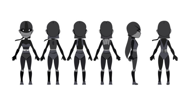 Fototapeta Ninja girl character design sheet vector illustration for animation and game development asset pack