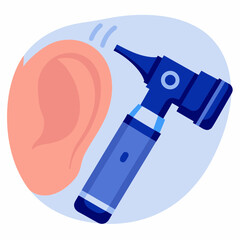 Ear scope examining human ear in digital illustration style  