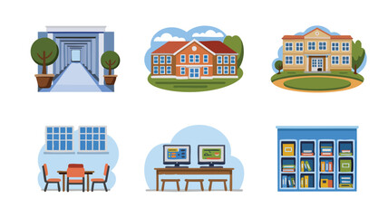 AI Generate School Buildings Education Interior Illustrations Design Elements and Backgrounds Graphic Digital Art Decorations for Websites or Advertisement