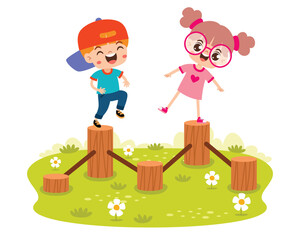 Cartoon Kid Plating At Park