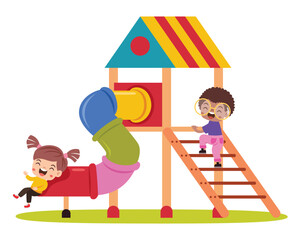 Cartoon Kid Plating At Park