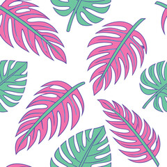 Obraz premium Flat style seamless tile with exotic jungle leaves.