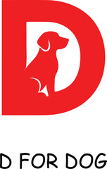 Red letter D with silhouette of sitting dog and text D for Dog