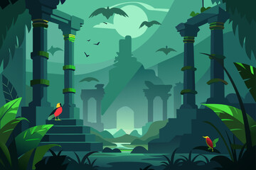 illustration of a dragon in the jungle