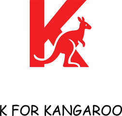 Red letter K with kangaroo illustration and text K letter