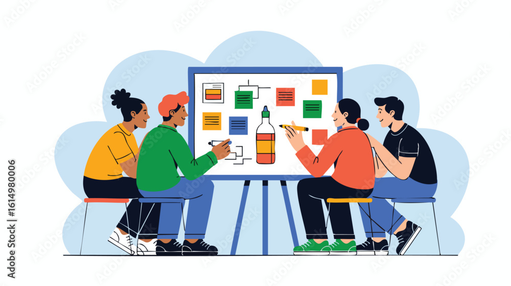 Aufkleber ai generate team collaborating on a project and brainstorming with whiteboard planning modern illust
