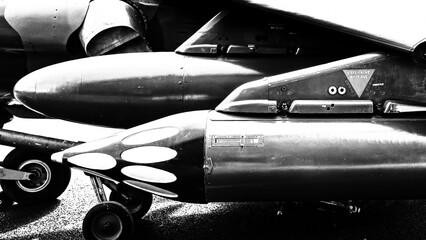 Underwing armaments mounted on a Cold War era fighter jet