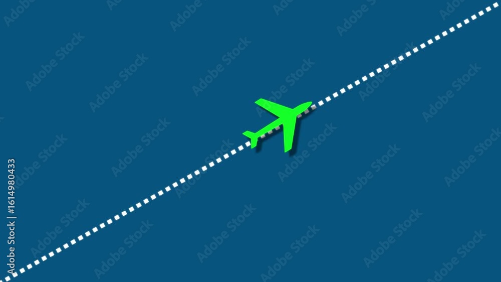 Poster airplane line path icon of air plane flight route animation on solid background.