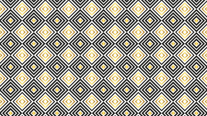 A repeating pattern of black and gold diamonds arranged in a geometric design on a white background