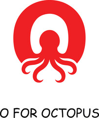 Red octopus inside white circle with text O for Octopus