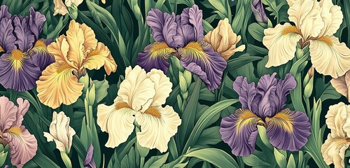 Fototapeta premium A detailed illustration of an array of irises in various colors