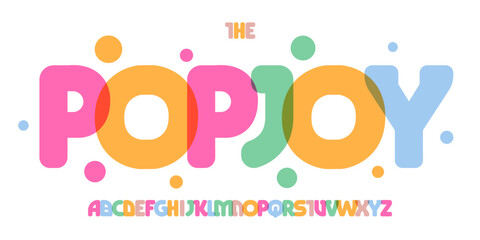 Colorful pop joy alphabet, playful cartoon font, bold funky typeface for party logo, birthday headline, cheerful carnival design, joyful school typography, festive comic typescript. Vector typeset © artyway