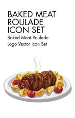 Baked meat roulade logo vector Icon set