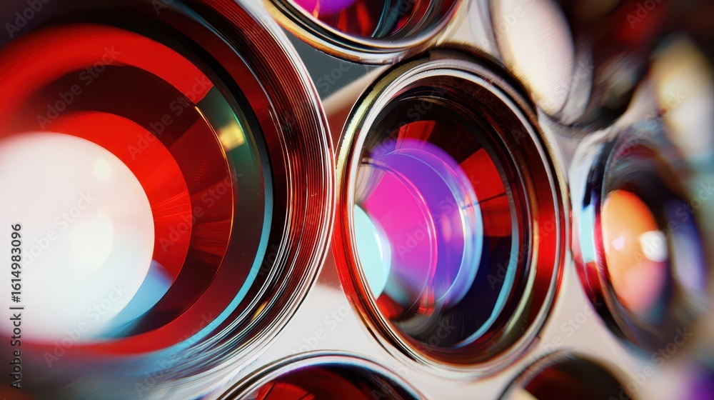 Poster close-up view of multiple lens elements.