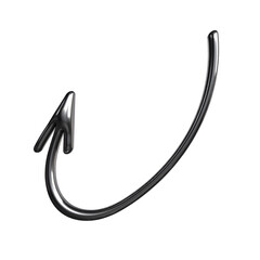 Swooping arc  3d arrow pointing up and left. Chrome style with futuristic flow — symbolizes reversal or step back. It features a smooth, reflective surface, emphasizing its modern, futuristic style. 