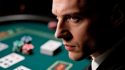 Poker Face, High Stakes, Strategic Bluff, Intense Gaming. Ideal for poker events, strategic thinking, competitive play