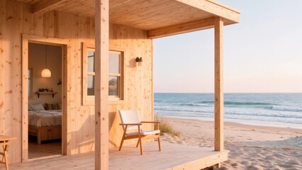 Beach Hut Cozy Retreat, Simple Life, Relaxation, Coastal Charm. Perfect for boutique hotels, rustic travel, unique accommodations