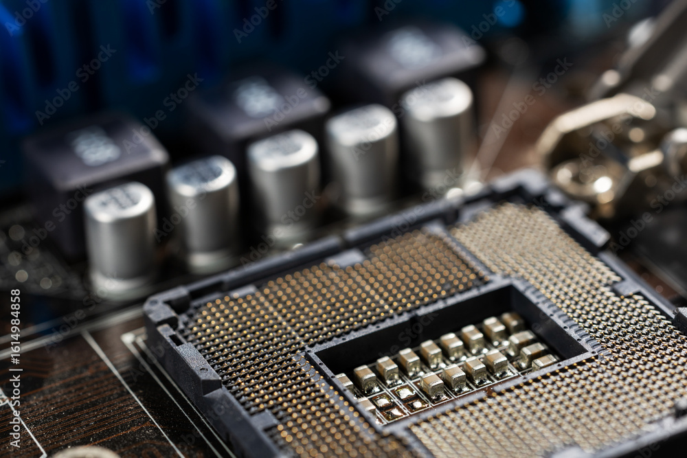 Poster socket of cpu computer processor on electronic motherboard