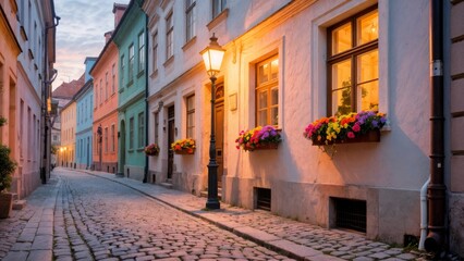 Charming European Cobblestone Street, Historic Charm, Old World, Romantic Getaway. Great for European travel, cultural tours, couples travel