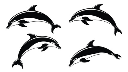 Naklejka premium AI Generate Dolphin Illustrations Black and White Aquatic Life Drawings Marine Animals Graphic Elements Design Resources