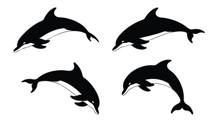 AI Generate Dolphin Silhouettes Marine Life Black and White Illustrations Aquatic Animals Ocean Creatures Marine Mammals