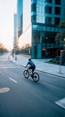 Urban Cyclist Commute, Sustainable Living, Active Lifestyle, City Mobility. Great for cycling brands, environmental initiatives, healthy living, vertical shot