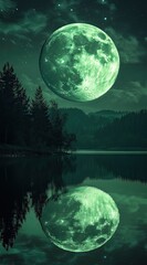 Naklejka premium A double moon in the sky, glowing green on both moons