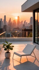 Architectural City Rooftop View, Urban Oasis, Modern Living, Perspective. Great for real estate, luxury apartments, urban design, vertical shot