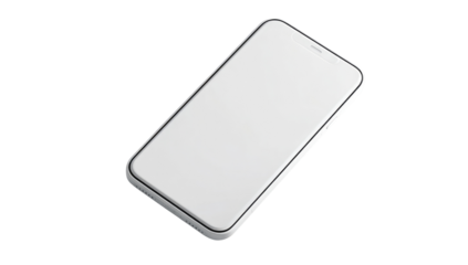 A white smartphone angled in a 3/4 view.  Blank screen.  Sleek, modern design